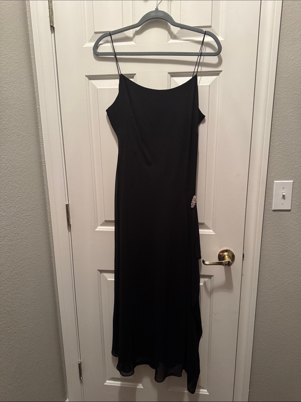 Elegant Black Slip Dress with Rhinestone Accent